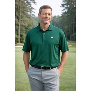 Masters Tech Polo Men's L Golf Shirt Classic Green Embroidered Logo Augusta
